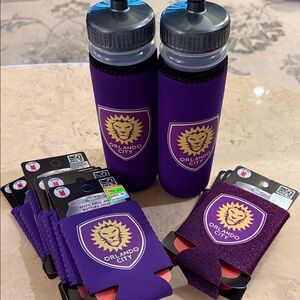 Orlando City Purple Water Bottles and Koozies Set NWT